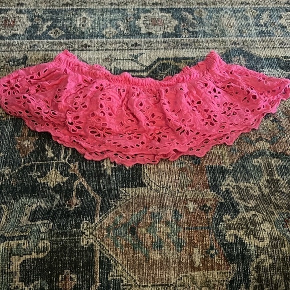 Free People Eyelet Off Shoulder Scalloped Crop Top NEW Boho Barbie Hippie Pink - Picture 5 of 7